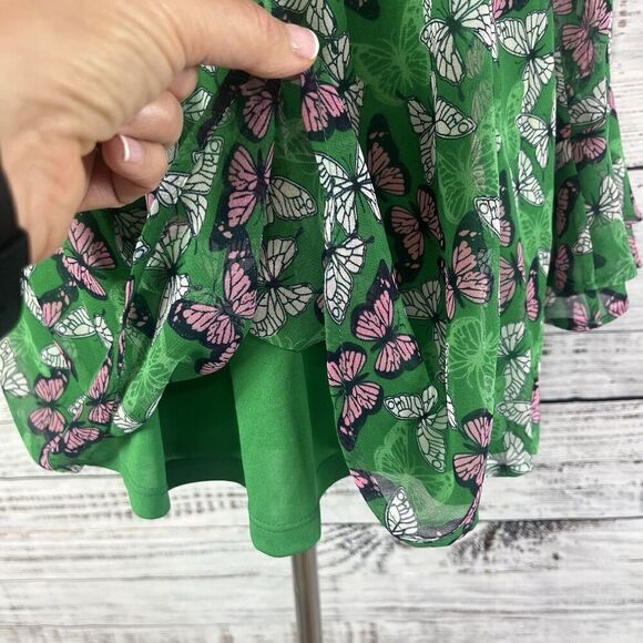 Charter Club Blouse Tunic size Small Green Pink Butterflies Modest Career Casual - Picture 5 of 8